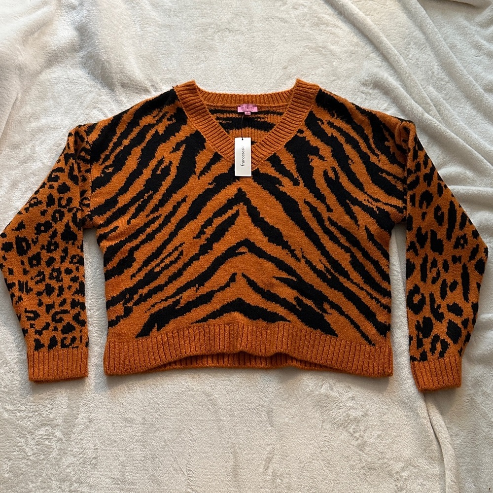 Miami Tiger Print V-Neck Sweater from Francesca’s